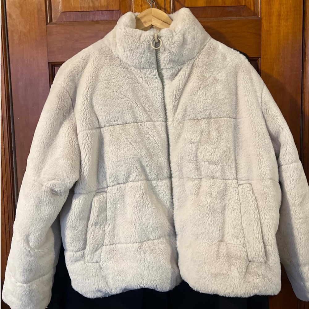 Zara Teddy Faux Fur Ecru Jacket Size XS 8073/045